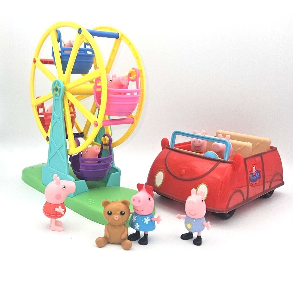 Peppa Pig Fun Fair Playset Ferris Wheel Red Car Figures Lot Teddy Accessory